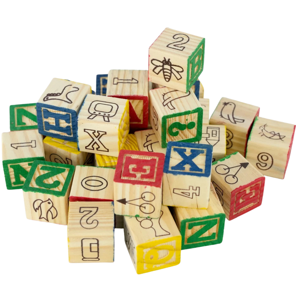 Wooden ABC 123 Building Blocks 30-Piece Alphabet Numbers Learning Toy