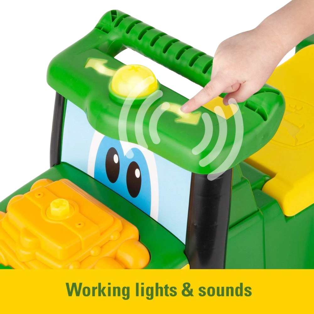 John Deere Johnny Tractor Ride-On Toy with Lights, Sounds, Tool Kit and Storage Seat 3+