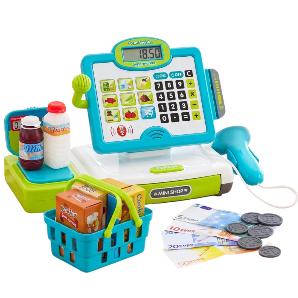 Kids Electronic Cash Register Toy with Lights & Sounds Supermarket Till & Play Food Set