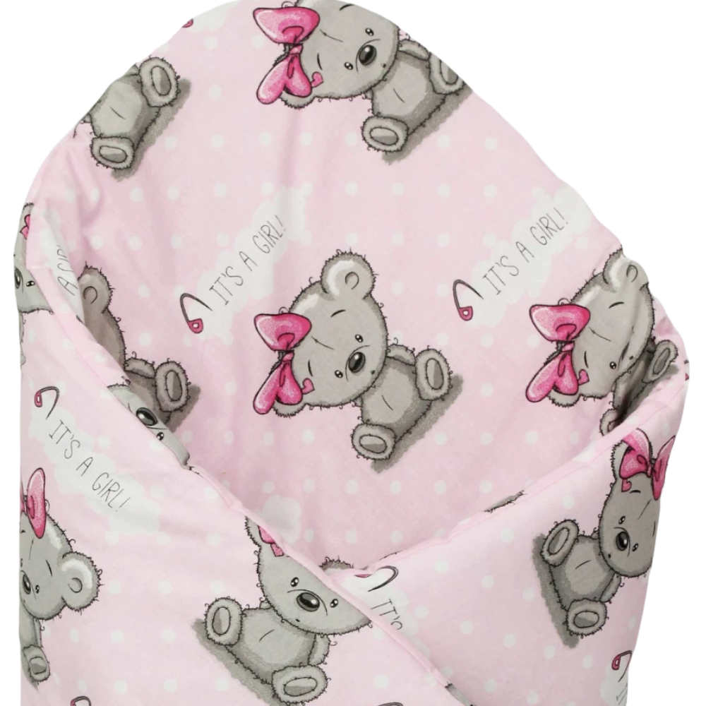Pink Teddy Bear Baby Swaddle Wrap 0-3 Months Cotton Newborn Blanket with Velcro