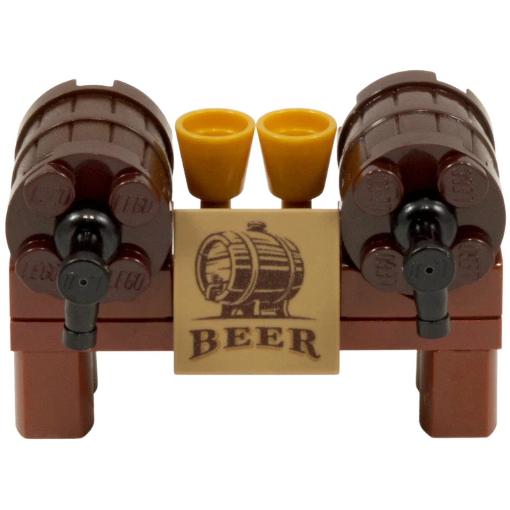 LEGO Beer Wine Barrels Kegs x2 with Taps Stands Goblets Pub Castle Pirate MOC Set