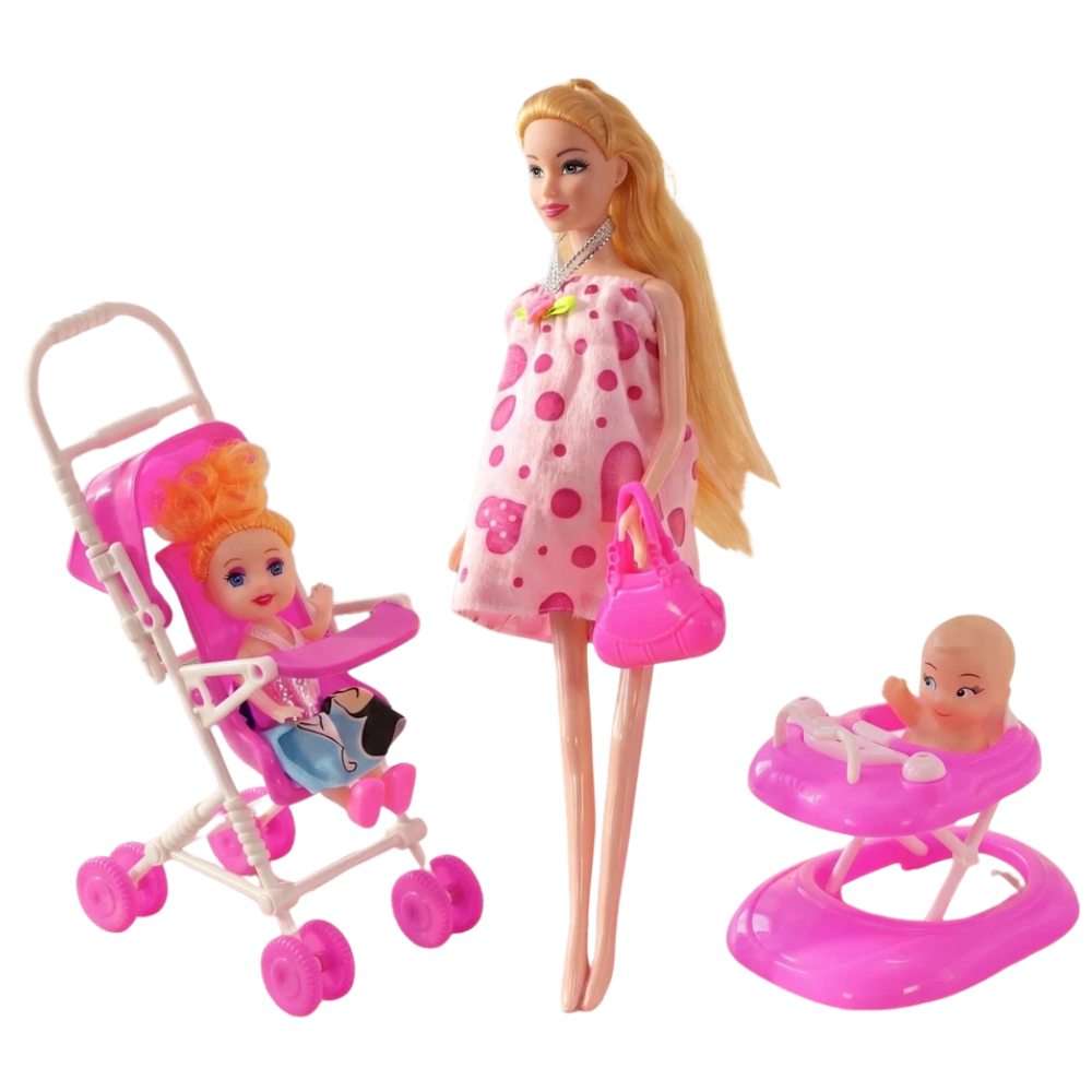 11" Pregnant Doll with Baby in Tummy Family Playset Stroller Walker Accessories Toy 3+