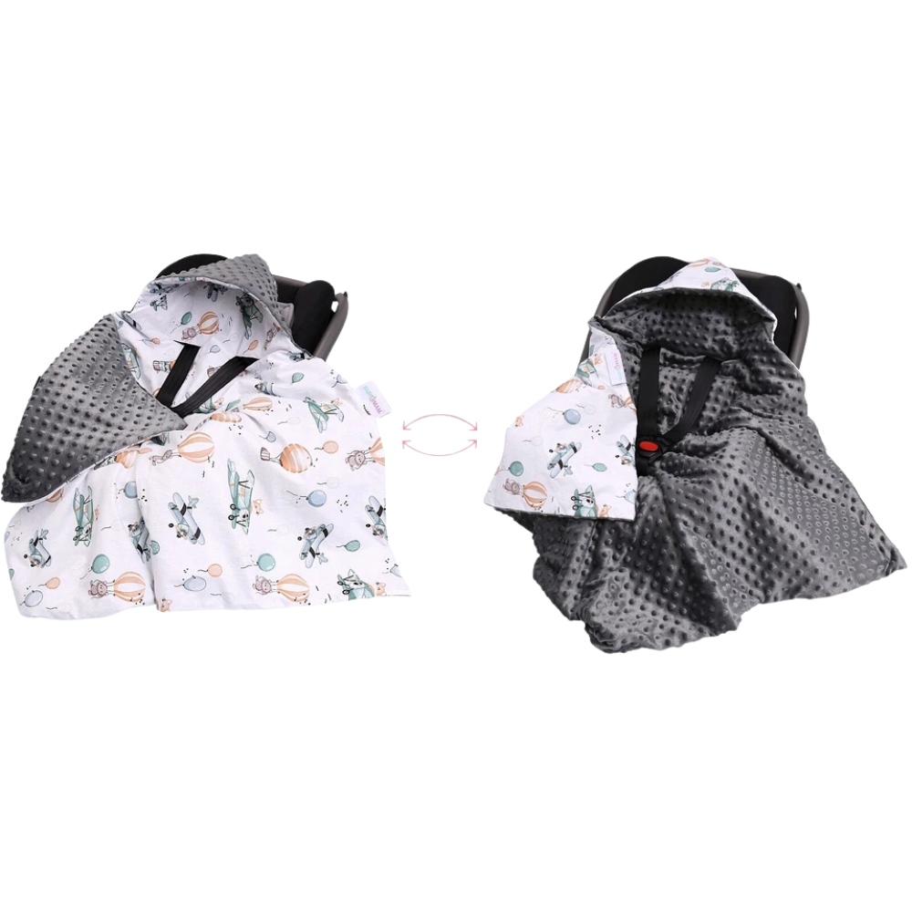 Baby Car Seat Hooded Blanket Double-Sided Soft Cotton Cozy Travel Cover for Infant