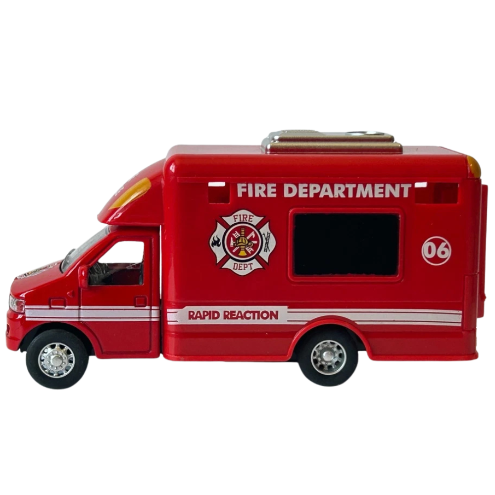 Rescue Fire Department Car Diecast Toy Model Pull Back Action 1:38–1:43 Scale Vehicle