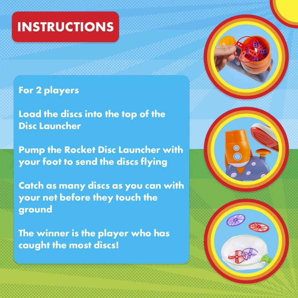 Abeec Flying Disc Launcher Toy for Kids Garden Game with 6 Flying Discs & 2 Launchers