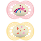 MAM Night Soothers 18–36 Months Astro 2-Pack Glow in the Dark Orthodontic BPA-Free