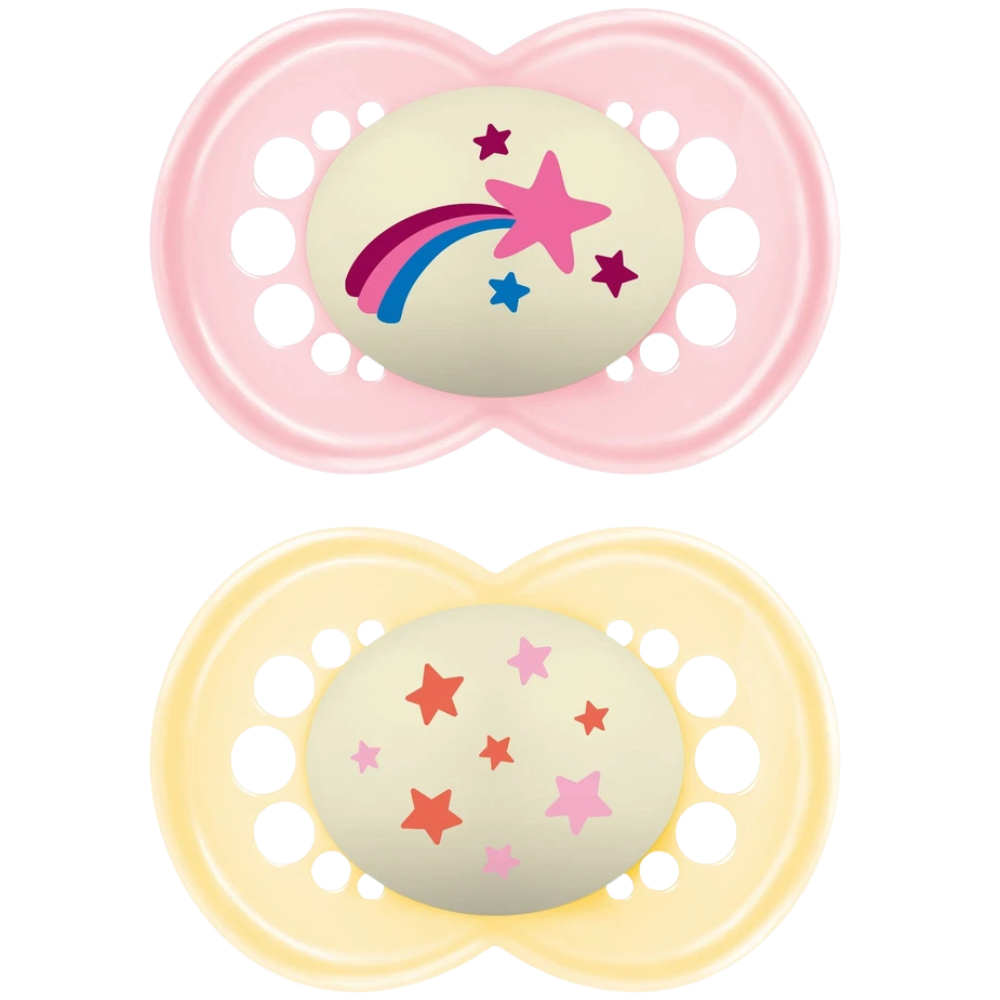 MAM Night Soothers 18–36 Months Astro 2-Pack Glow in the Dark Orthodontic BPA-Free