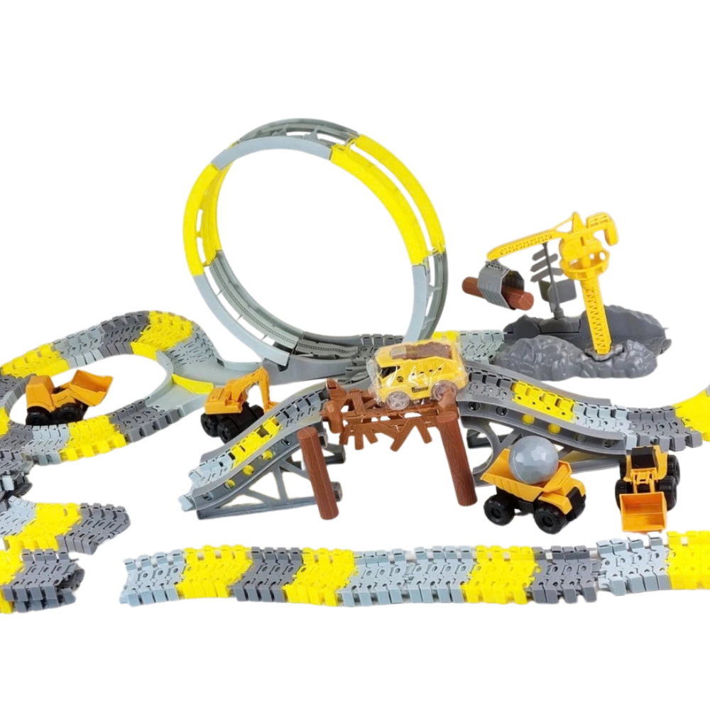 Kids Construction Race Track Set 279pcs DIY Building Crane Cars 5.65m Track 3+