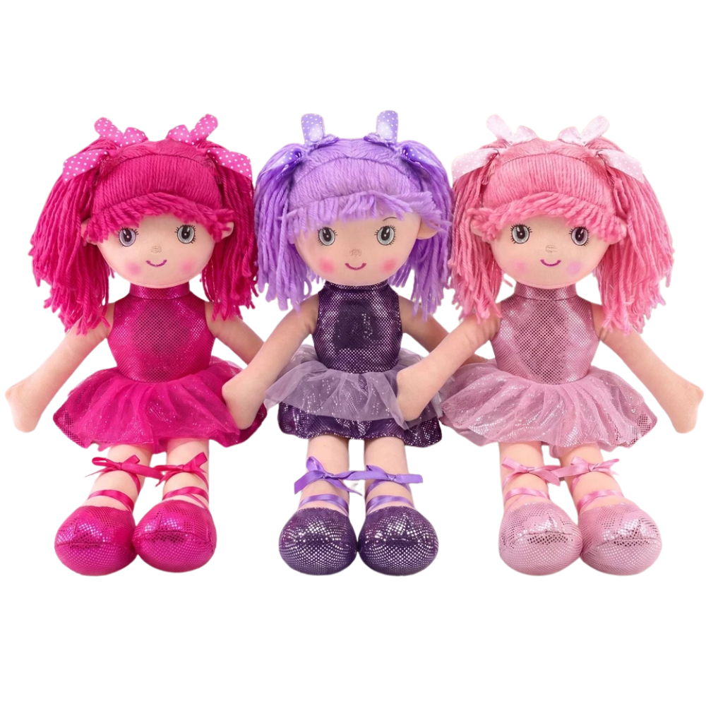16-Inch Ballerina Rag Doll Girl with Hair & Tutu Dress Soft Plush Bibi Doll for Kids