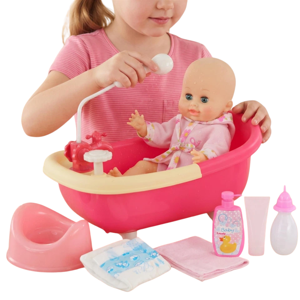 Baby Doll Bath Set with Bathtub & Working Shower Toy Doll Accessories Set Age 3+
