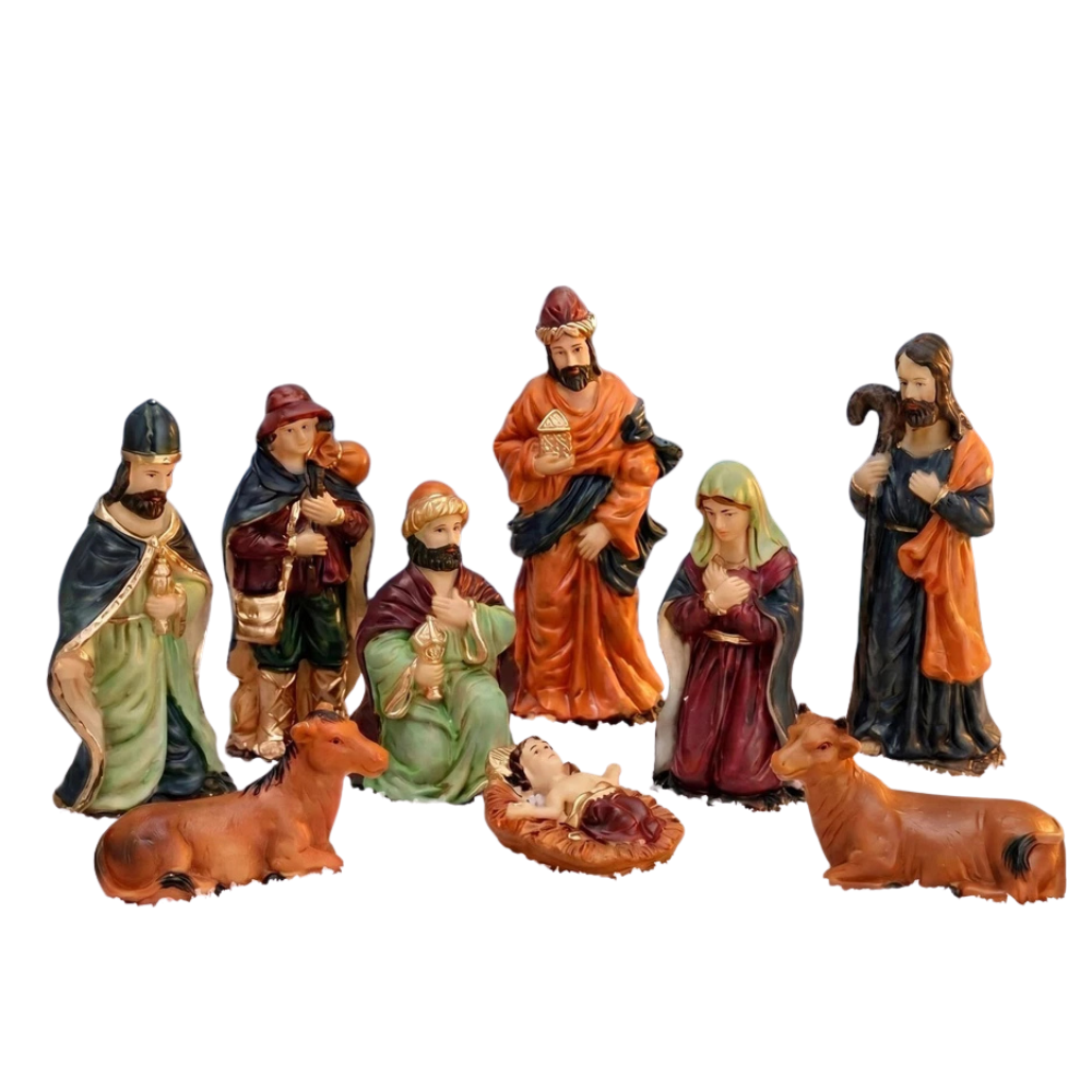 Nativity Scene Set 9 Pcs Christmas Crib Figures Holy Family Wise Men Shepherd Manger Decor