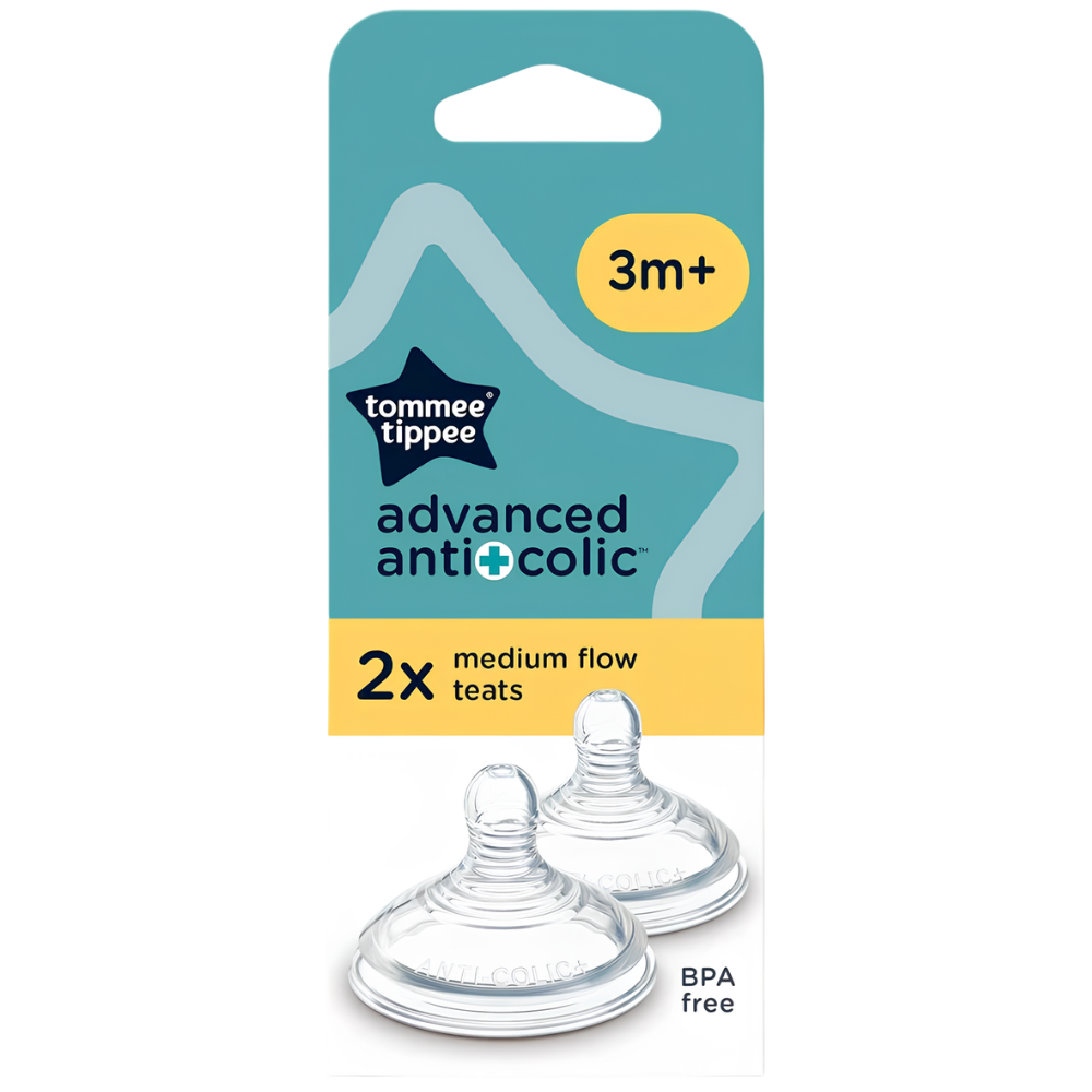 Tommee Tippee Advanced Anti-Colic Teats Pack of 2 Soft Silicone Breast-Like Bottle Teats