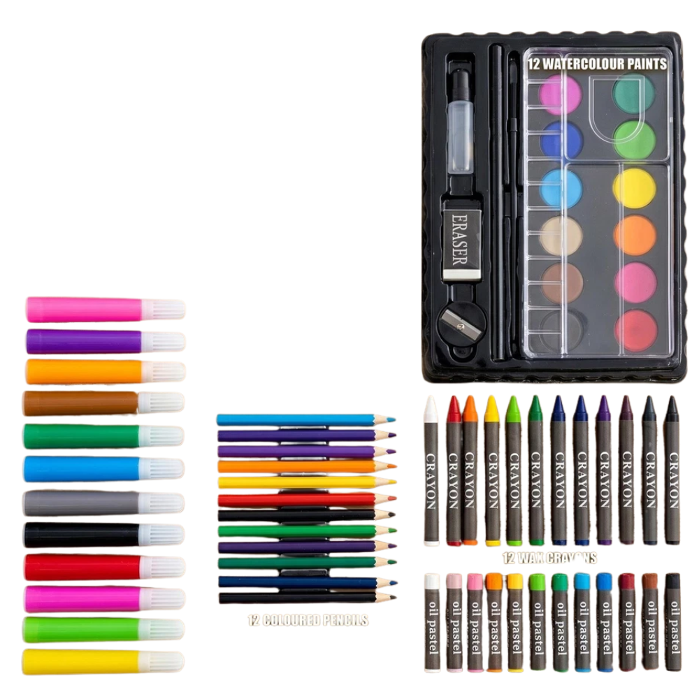 Kids Art Set 67pc Colouring Painting Supplies Pencils Crayons Wooden Box Craft Kit Toy Set