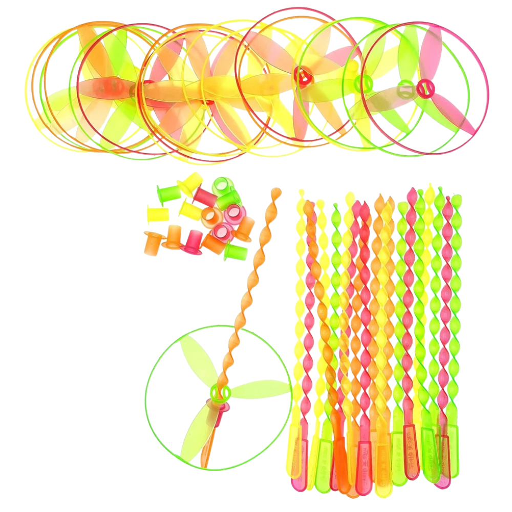 12x Plastic Flying Saucer Dragonfly Hand Propeller Spinning Toys