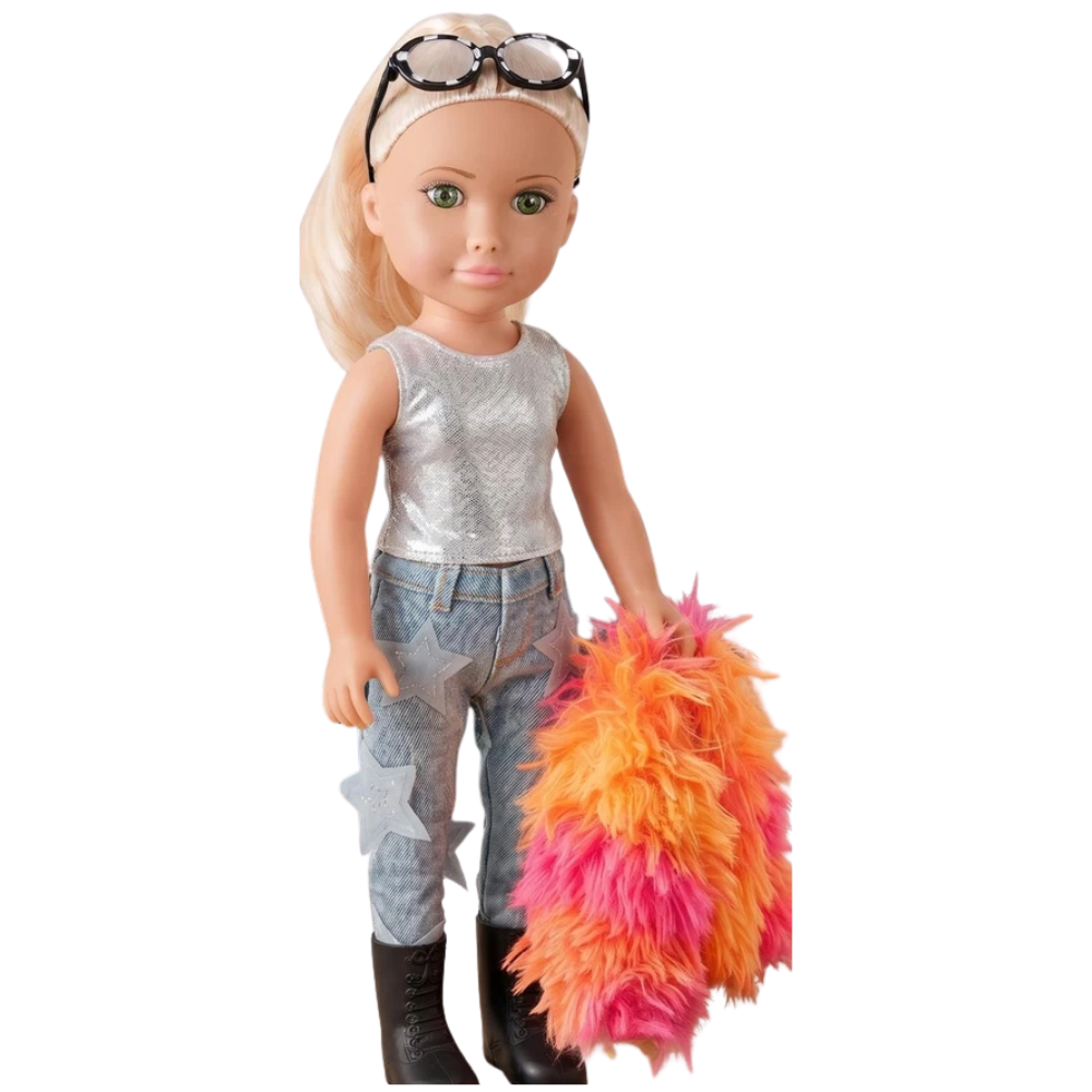 17" Bibi Fashion Doll with Glasses, Blonde Hair, Movable Limbs, Dress & Boots, Age 3+ Kids