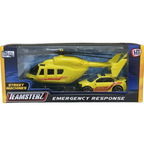 Teamsterz Rescue Fire Police Helicopter and Car Playset Diecast Toy 1:64–1:87