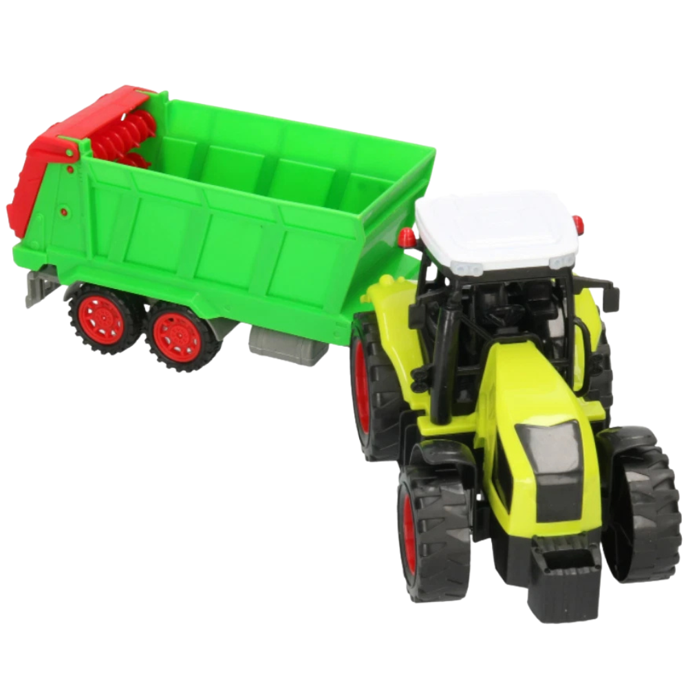 Green Farm Tractor with Fertilizer Spreader Moving Parts Toy for Kids, Educational Gift