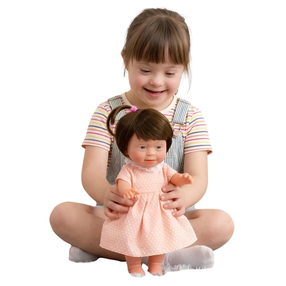 BiBi Doll 14" Brunette Baby Doll Lifelike Soft Vinyl Girl Doll for Imaginative Play