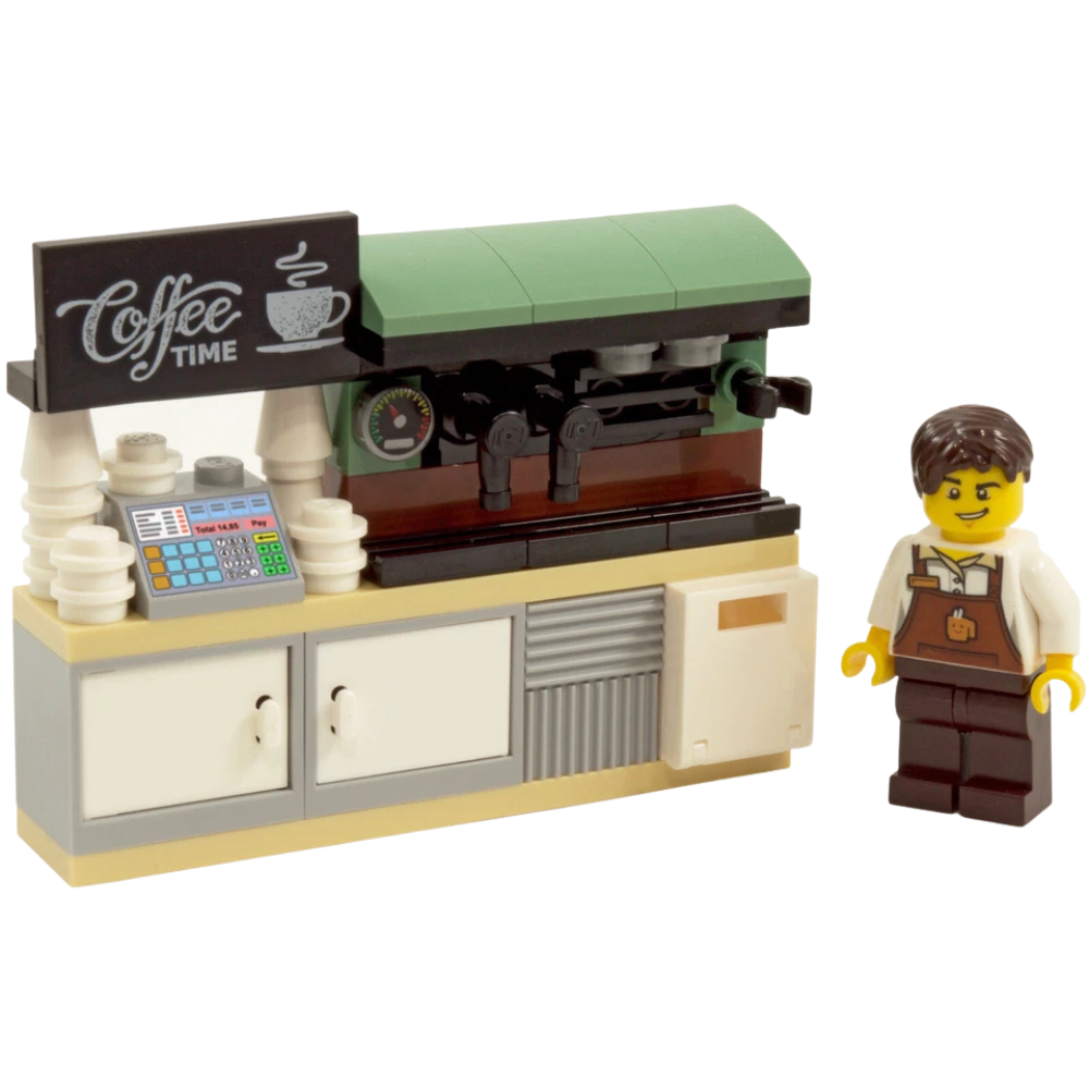 Lego Coffee Shop & Barista Minifigure Cafe Bakery Food Shop Set Genuine Lego Parts Display Kit