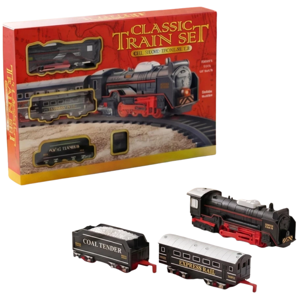 Classic Battery Operated Train Set with Lights Track Carriages Vintage Toy Gift Kids 3+