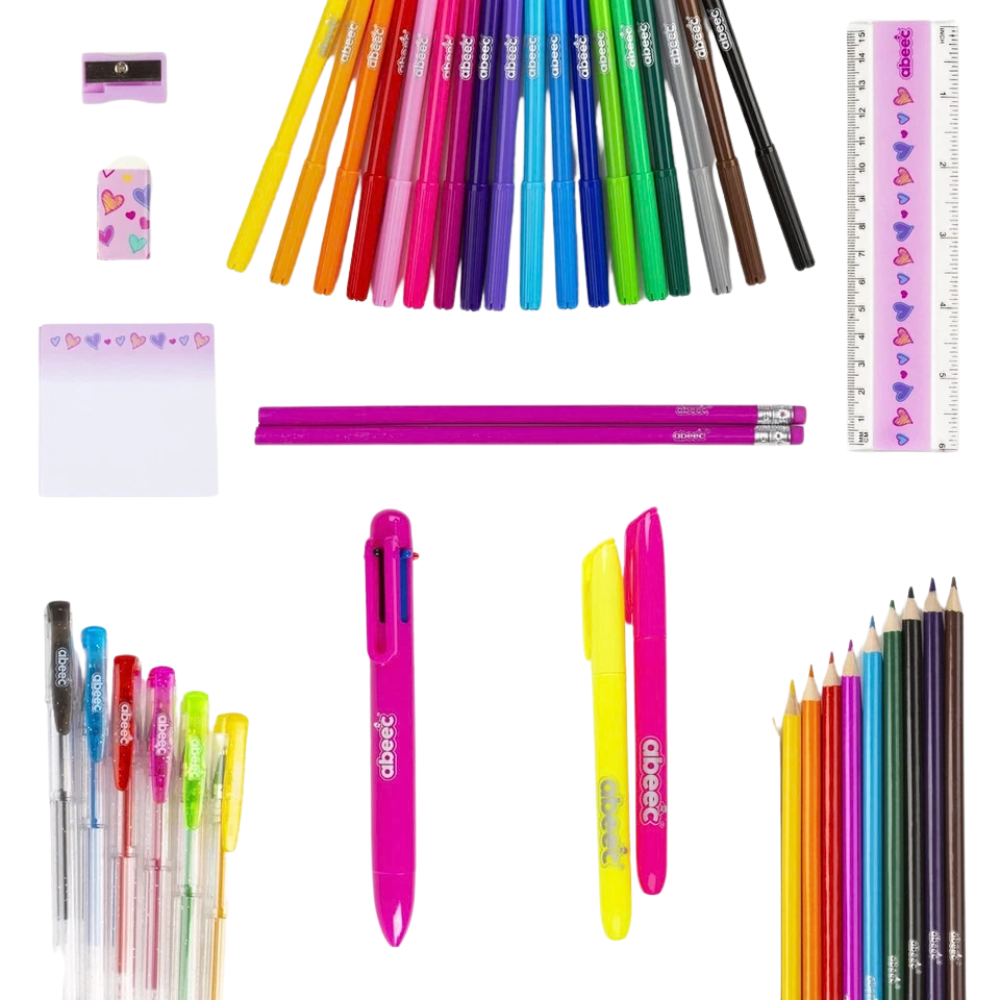 Abeec 44 Piece Glitter Pencil Case Stationery Set for Girls Creative School Supplies