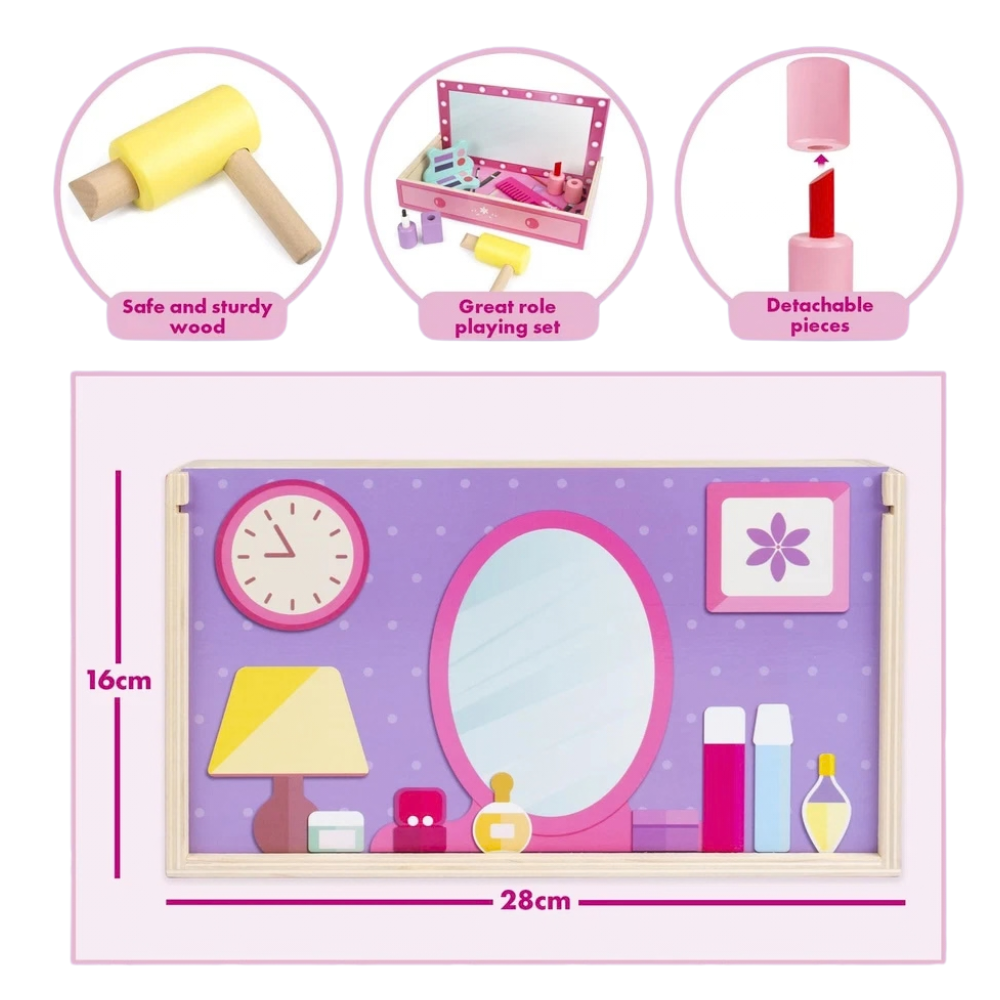 Abeec Wooden Beauty Set Pretend Makeup Vanity for Toddlers with Hairdryer Lipstick & Comb