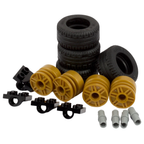 LEGO Large Gold Tires 4 Pack 3cm Wheels with Hubs Technic Pins Plates Genuine Parts