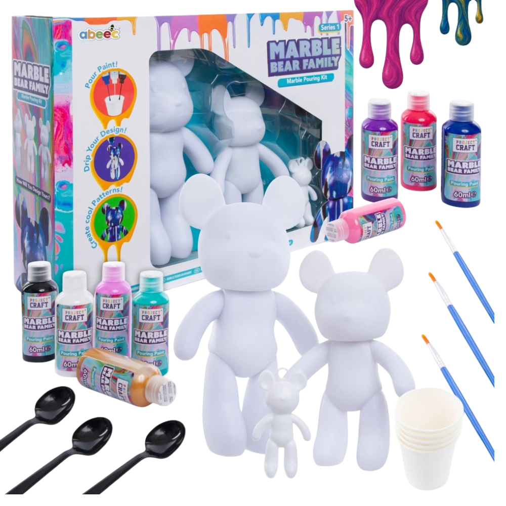 Abeec Marble Bear Family Pouring Craft Kit 3 Bears Painting Diy Art Set Kids Age 5+