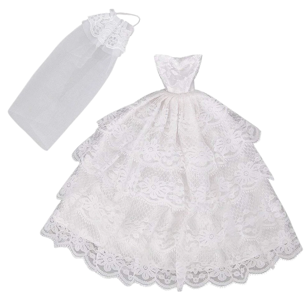 Fashion Doll Sized Wedding Dress & Veil White