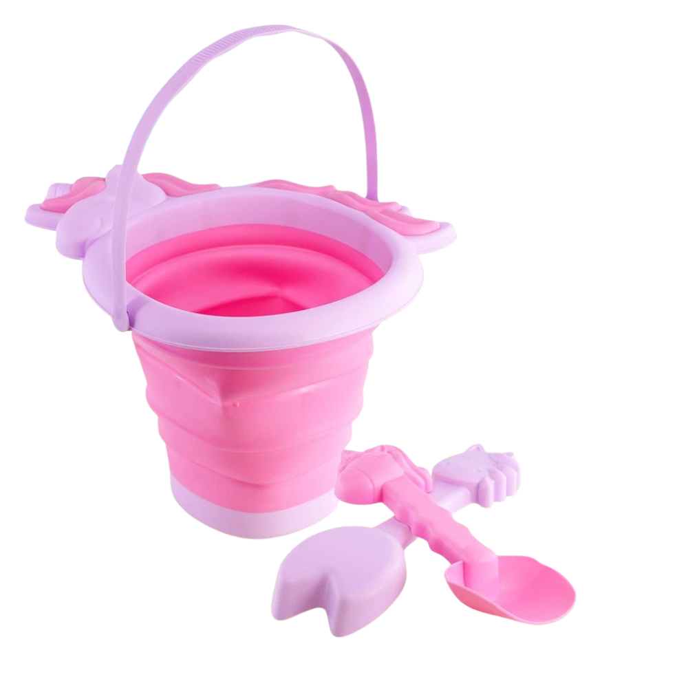 Kids Foldable Beach Bucket Spade Set Collapsible Unicorn Sandpit Toys Shovel Rake Outdoor Play