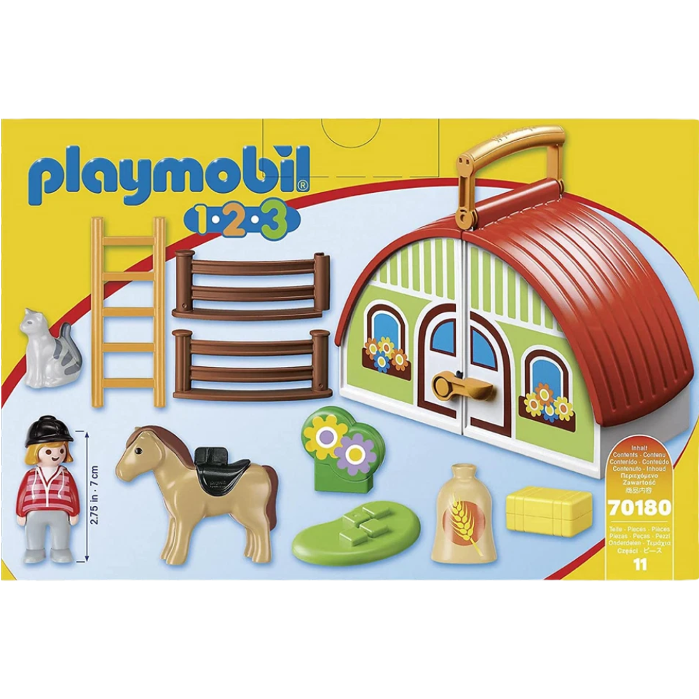 Playmobil 70180 1.2.3 Colourful Barn Yard Playset with Farmhouse Cat Horse Ladder
