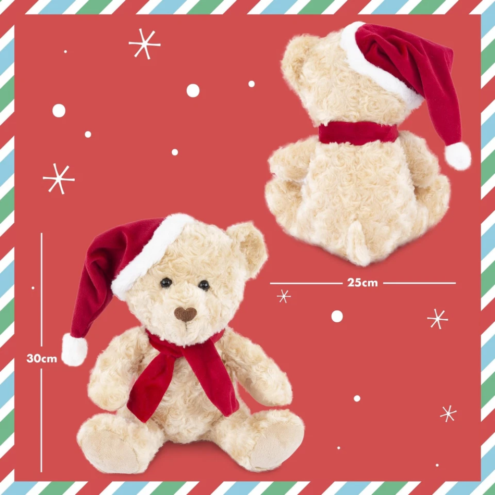 Abeec Christmas Teddy Bear Plush Soft 25cm Festive Toy with Santa Hat & Scarf Gift Toy