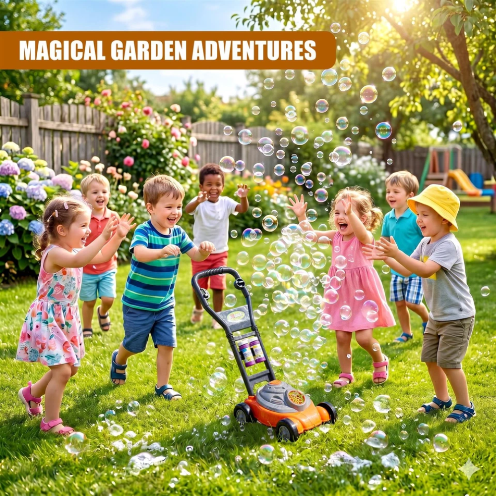 Kids Bubble Lawnmower Machine with Bubble Solution Mower Bubble Maker Garden Toy Fun