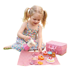 Kids Wicker Picnic Basket Hamper 30 Pcs Pretend Play Food & Tea Set for Toddlers
