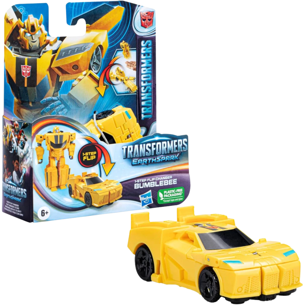 Transformers Earthspark Bumblebee 1-Step Flip Changer 10cm Robot to Sports Car Toy