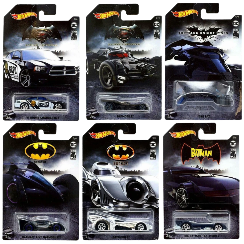 Hot Wheels Dc Comics Batman 80th Anniversary Set of 6 1:64 Diecast Collectable Vehicles
