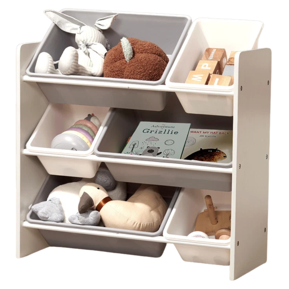 Kids Toy Storage Rack with 6 Removable Plastic Bins and 3 Shelves