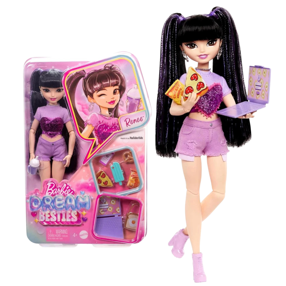 Barbie Dream Besties Renee Doll 11 Vlogging Food Accessories Posable Fashion Doll 4+