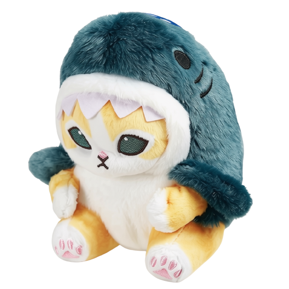 Mofusand Cat Plush Toy Shark Costume Small Soft Stuffed Animal with Removable Clip
