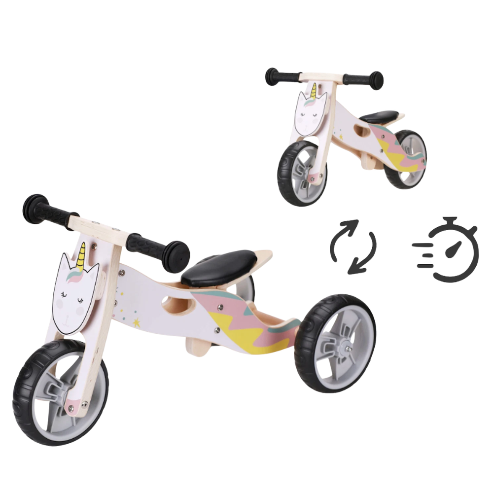 Toddler 2-in-1 Wooden Balance Bike Tricycle Unicorn Ride-On Toy