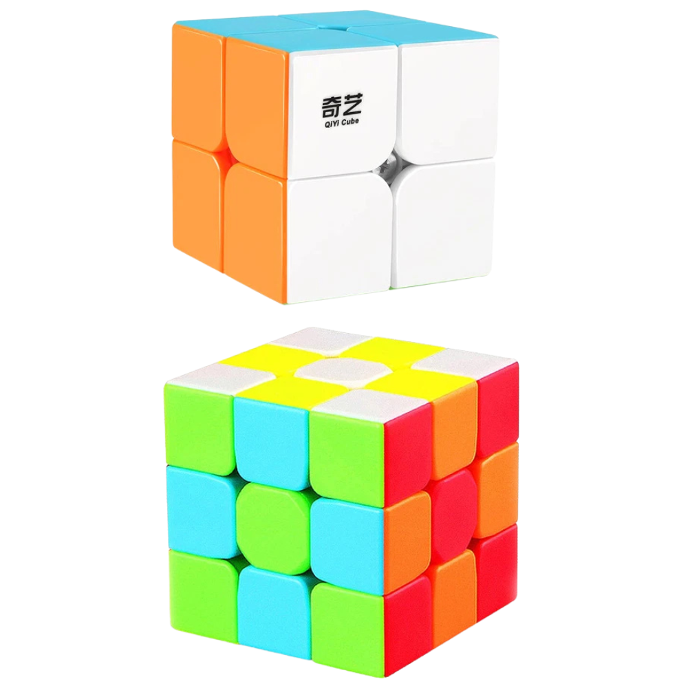 Qiyi 2x2 and 3x3 Stickerless Magic Speed Cube Puzzle Set for Kids Adults Fidget Toy Gift