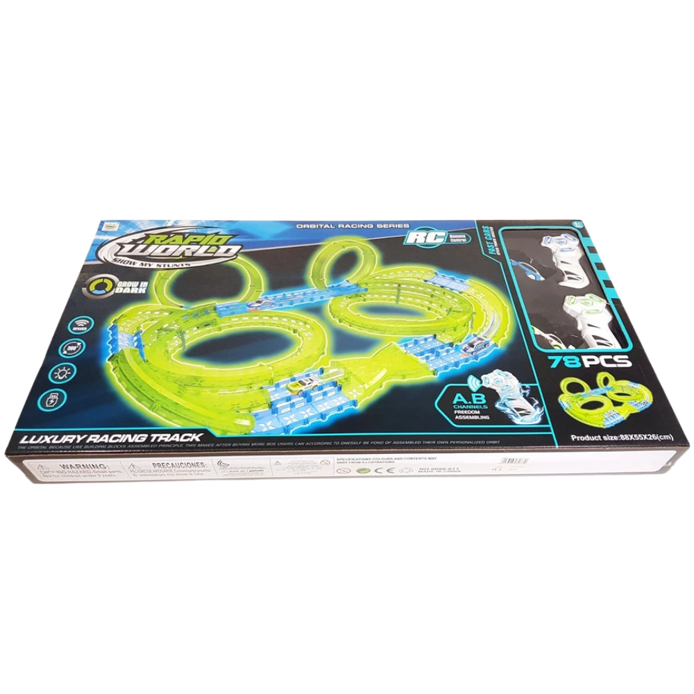 Remote Control Racing Track Set Rc Glow in the Dark 2 Player 78 Pcs Kids Toy Set
