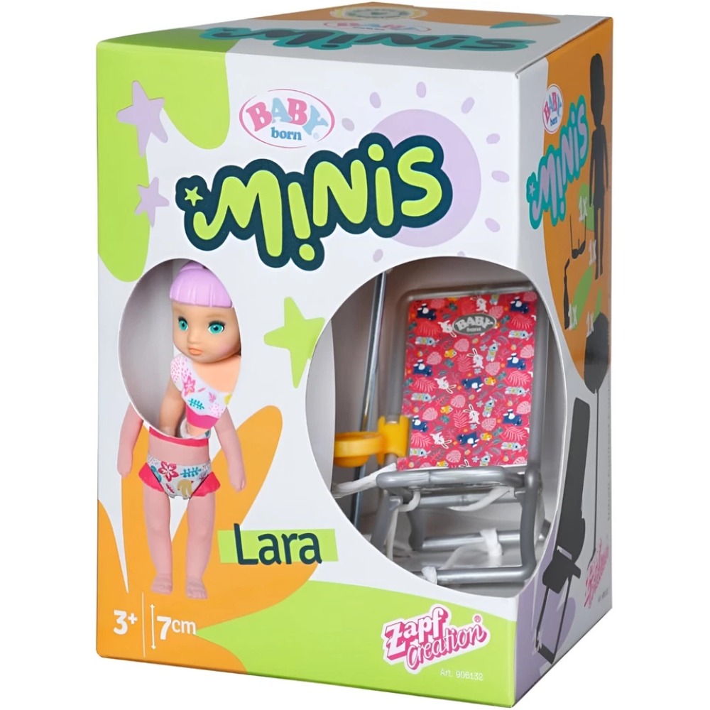 BABY born Minis Summertime with Lara Playset 7cm Sister Doll with Deckchair and Accessories