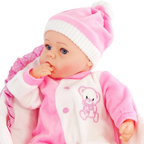 15" Baby Girl Doll with 16 Sounds, Bottle, Dummy & Carry Cot Kids Toy Set Bibi Doll Bundle