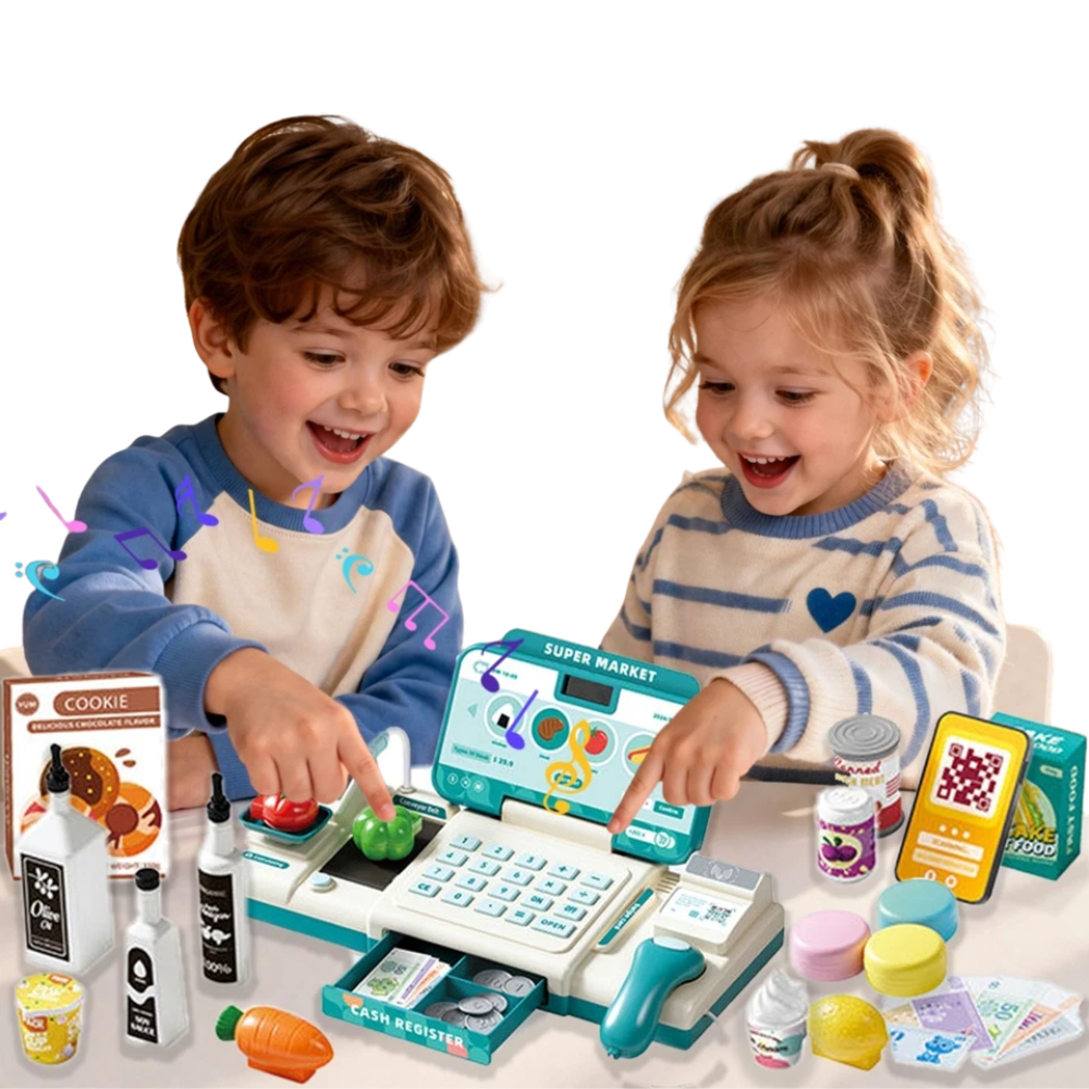 Toy Till Cash Register with Scanner Light & Music 49 Pcs Kids Shopping Supermarket Play Set
