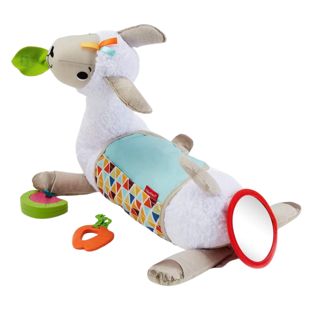 Fisher-Price Grow-with-Me Tummy Time Llama Plush Baby Toy Rattle Teether