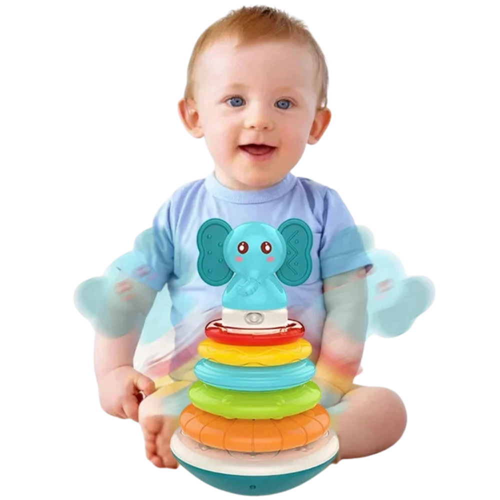 Musical Elephant Stacking Rings Toy for Babies with Rainbow Colours and Teether 6 Months+