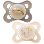 MAM Night Soothers 0-6 Months Twin Pack, Glow in the Dark Orthodontic Silicone Pacifiers