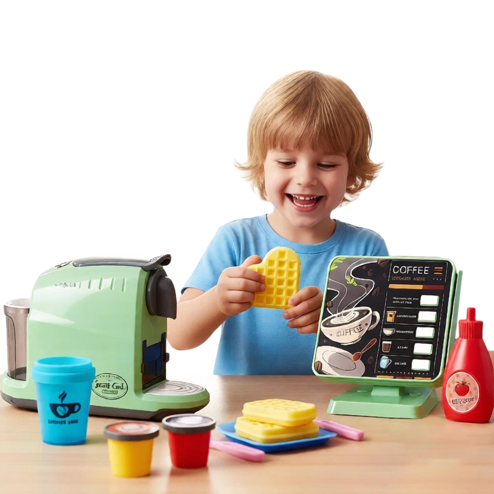 Kids Coffee Maker Roleplay Toy Set with Kitchen Machine Cash Register & Accessories