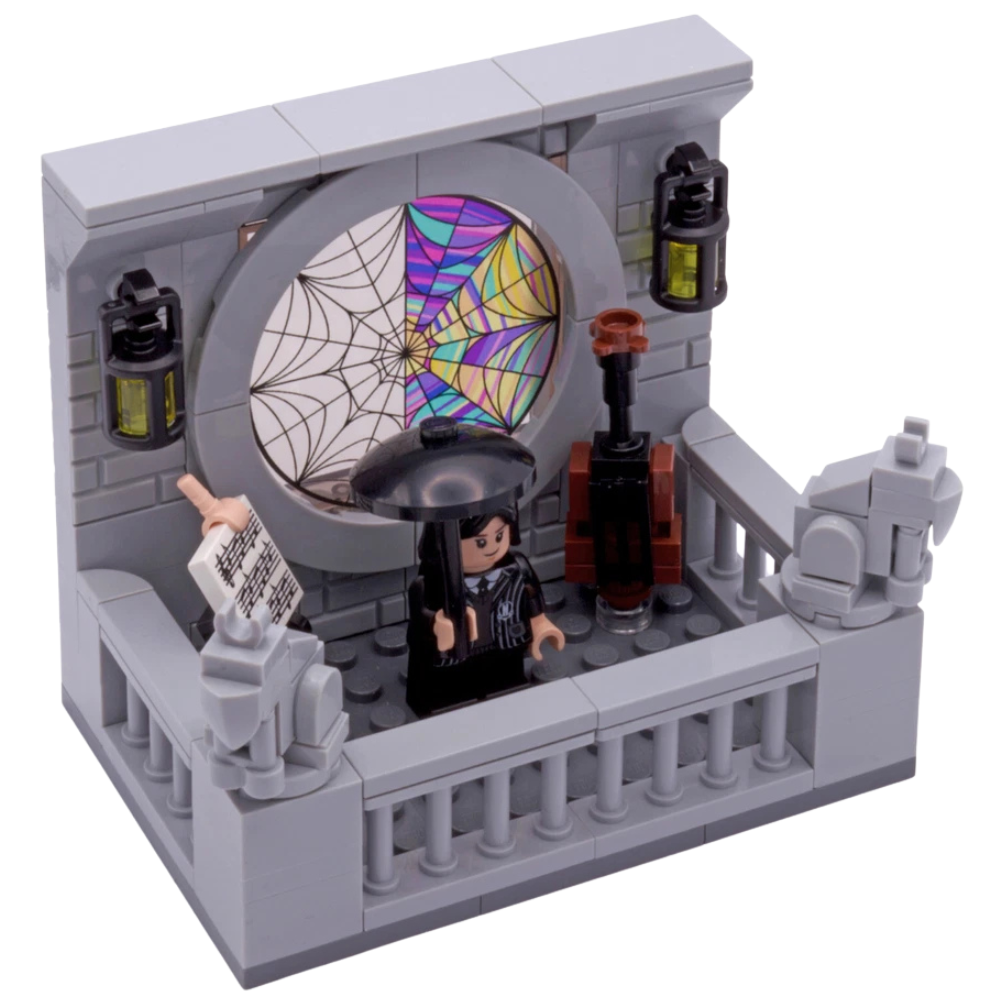 Wednesday Addams Balcony Scene Addams Family Custom Kit Made with Real Lego Bricks Display Set